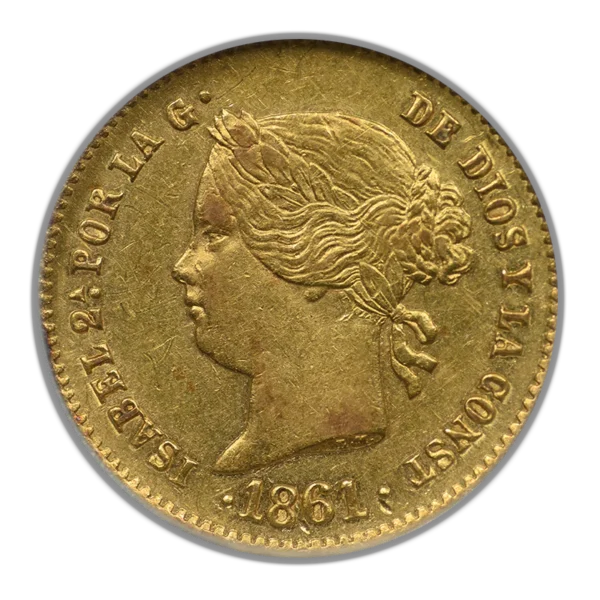 1861 Spanish Philippines Gold 2 Pesos G2P NGC NCS XF Details - Image 3