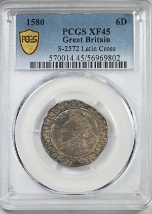 1580 Great Britain 6D Pence PCGS XF45 S-2572 Latin Cross - NICE COLOR!