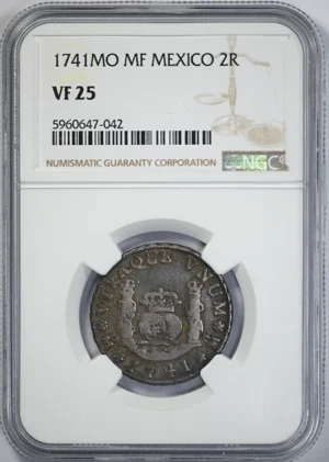 1741 MO MF Mexico 2R Reales NGC VF25