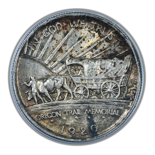 1926-S Oregon Trail Classic Commemorative Half Dollar 50C PCGS Rattler MS63 - TONED! - Image 4