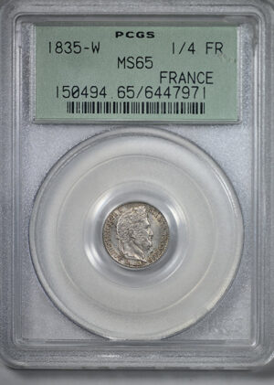 1835-W France Silver 1/4F Franc PCGS MS65 OGH