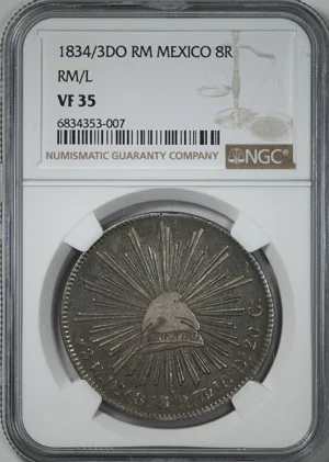 1834/3 DO RM Mexico 8R Reales RM/L NGC VF35