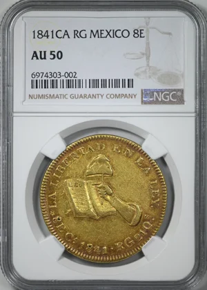 1841 CA RG Mexico Gold 8E Escudos NGC AU50 - TONED!