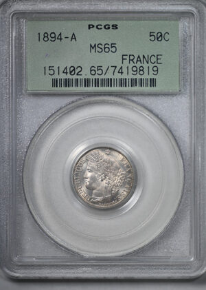 1894-A France Silver 50C Centimes PCGS MS65 OGH