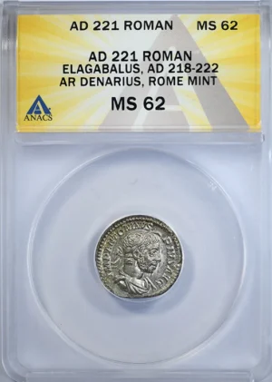 AD 218-222 Roman Elagabalus AR Denarius ANACS MS62