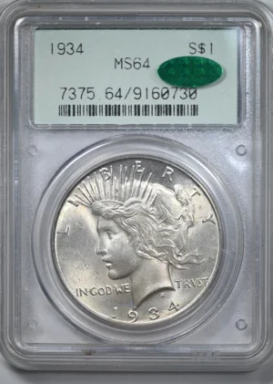 1934 Peace Dollar $1 PCGS MS64 CAC OGH