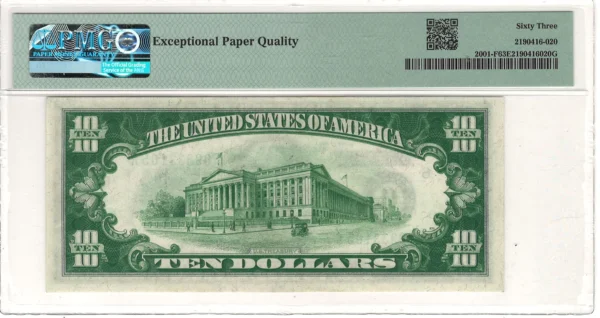 $10 1928A Federal Reserve Note Atlanta PMG Choice Uncirculated 63 EPQ Fr#2001-F - Image 2