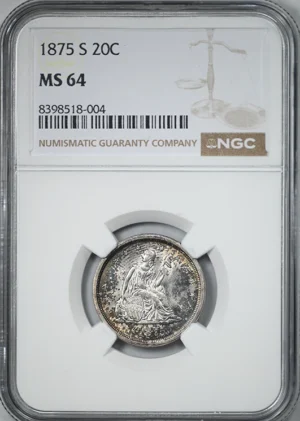 1875-S Twenty Cent Piece 20C NGC MS64